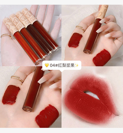 Duobao Bear 4-color lip glaze set box long-lasting thin velvet matte lip gloss cute manufacturer wholesale 