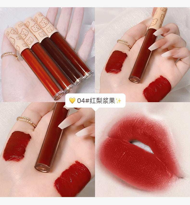 Duobao Bear new wholesale one pack lip glaze 04# red pear berry matte matte lip gloss wholesale one piece 