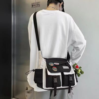 Messenger bag men's trendy brand large capacity 2023 new ins shoulder bag Japanese casual messenger bag all-match small shoulder bag 