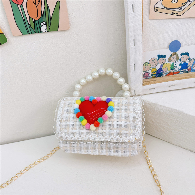 New Children's Small Square Bag Cartoon Cute Fragrant Style Shoulder Bag Fashion Love Jewelry Chain Crossbody Bag လက်ကား 