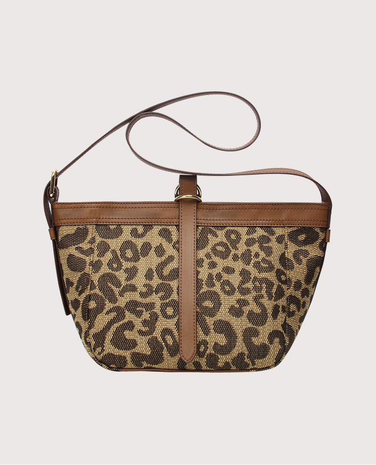 2022 Autumn and Winter Leopard Print New Trendy Portable Shoulder Bucket Bag Retro Leopard Print Large Capacity Underarm Bag One Piece Dropshipping 