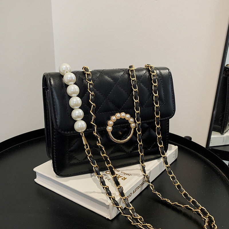 Chain rhombus bag women 2023 new fashion Korean version single shoulder Messenger small square bag foreign style pearl women's bag Bags 