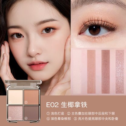 Jingnishi Coco four-color eyeshadow palette, delicate and long-lasting color, natural and slightly shiny matte eyeshadow wholesale 