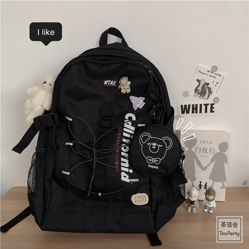 Korean ins street Hong Kong style backpack female Japanese style Harajuku ulzzang workwear backpack male high school student school bag 