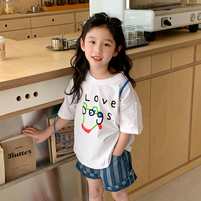 Korean children's clothing 2024 new small and medium-sized children's baby fashionable pure cotton half-sleeved girls cartoon short-sleeved T-shirt summer clothes 