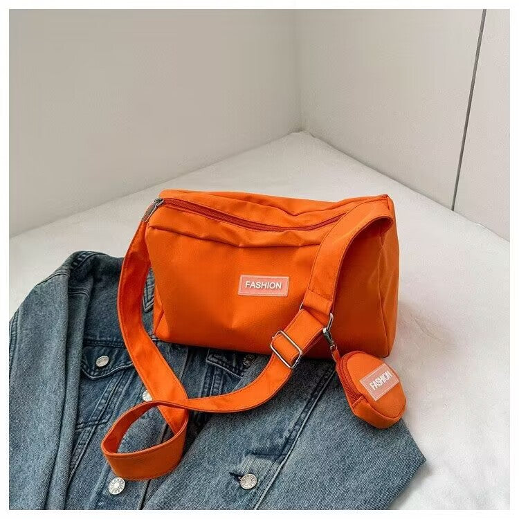 2023 new Messenger bag student class bag female ins style Japanese large capacity solid color canvas bag shoulder bag 