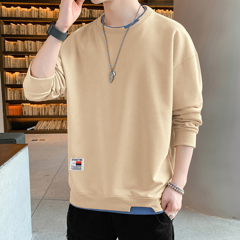 2022 spring and autumn new men's fake two-piece long-sleeved T-shirt fashion trend men's loose couple sweater bottoming shirt 