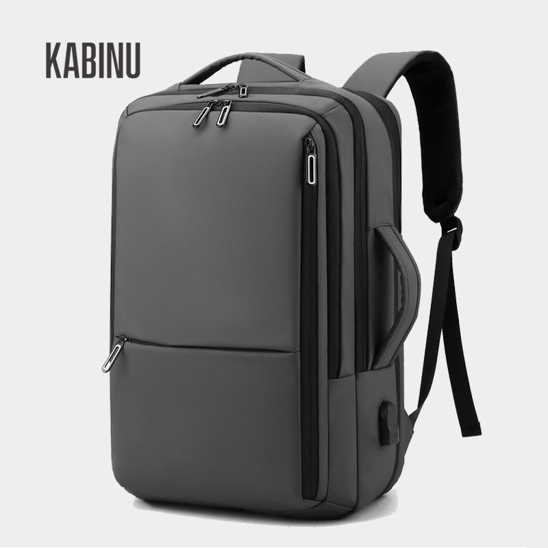 Kabinu leather film backpack solid color business lightweight backpack computer bag expansion backpack USB middle school student school bag 