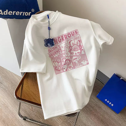 2023 spring and summer white bottoming shirt female Japanese animation printed cotton short-sleeved t-shirt loose tide brand couple outfit 