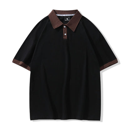 2023 summer new men's and women's lapel contrast color polo shirt T-shirt loose t-shirt couple wear short-sleeved T-shirt 