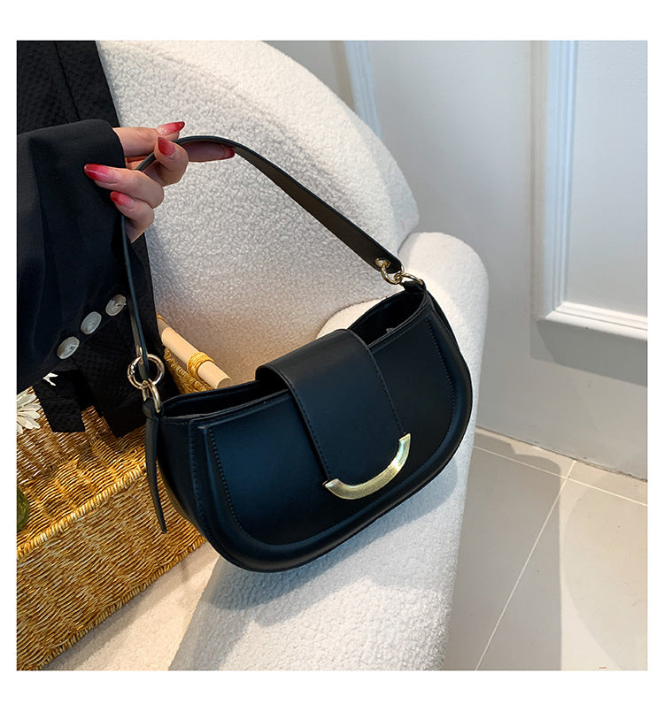 Textured Women's Shoulder Bag 2023 ဆောင်းဦးရာသီနှင့် ဆောင်းရာသီ ဖက်ရှင်အသစ် အသွေးအရောင်ရှိသော ပခုံးအောက် လက်အိတ် အစိုင်အခဲအရောင် အသွေးအသားပြု Crossbody Saddle Bag 