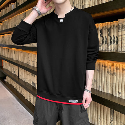 2022 spring and autumn new men's fake two-piece long-sleeved T-shirt fashion trend men's loose couple sweater bottoming shirt 