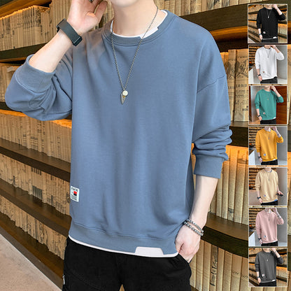 2022 spring and autumn new men's fake two-piece long-sleeved T-shirt fashion trend men's loose couple sweater bottoming shirt 