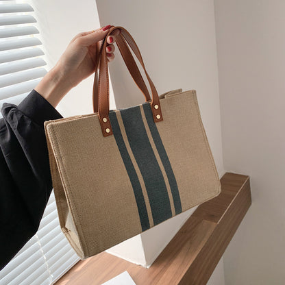 Korean style new women's portable briefcase professional commuting striped simple shoulder large bag large capacity canvas bag 