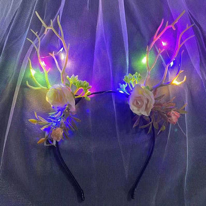 New Christmas Flower Heart Antler Headband Internet Celebrity Elk Luminous Headdress Christmas Ornaments Hairpin Hair Accessories Hot Sale