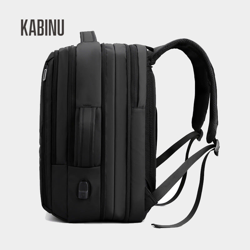 Kabinu leather film backpack solid color business lightweight backpack computer bag expansion backpack USB middle school student school bag 