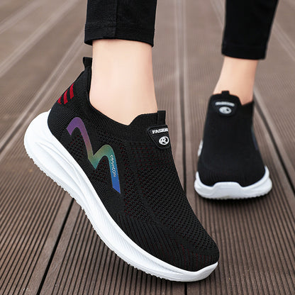 Shoes women's 2023 new mother shoes elderly shoes women's middle-aged and elderly couples walking shoes summer breathable flying woven shoes 