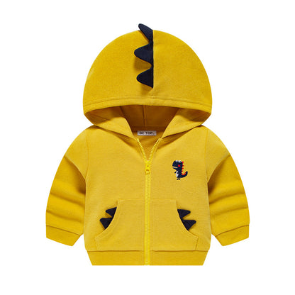 betop children's clothing 2024 spring and autumn new dinosaur children's jacket French ribbed top boy hooded sweater 