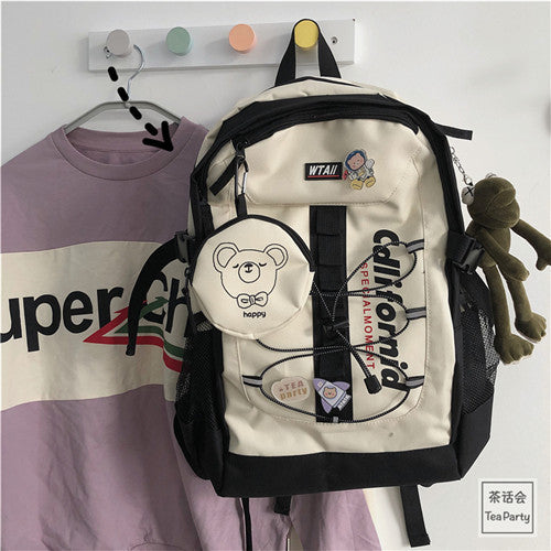 Korean ins street Hong Kong style backpack female Japanese style Harajuku ulzzang workwear backpack male high school student school bag 