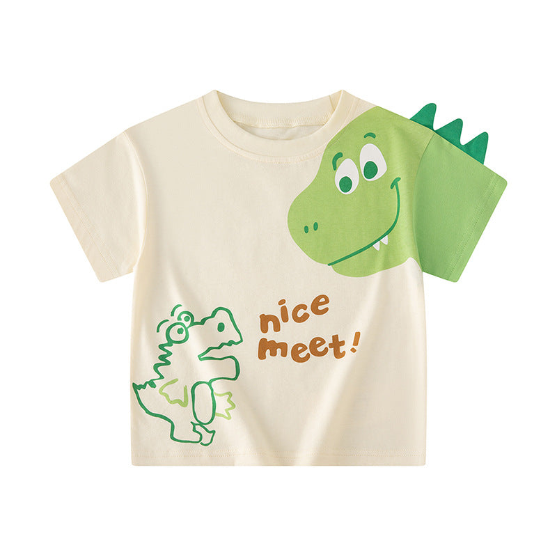 Cross-border children's clothing summer new children's cartoon dinosaur short-sleeved T-shirt boy baby clothes trendy loose one-piece delivery 