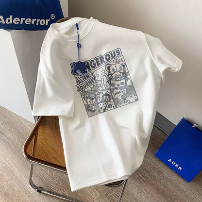 2023 spring and summer white bottoming shirt female Japanese animation printed cotton short-sleeved t-shirt loose tide brand couple outfit 