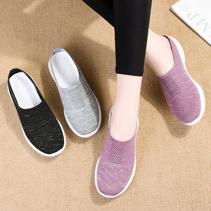 Shoes women's 2023 new foreign trade women's shoes cross-border large size cloth shoes breathable flying woven shoes soft bottom casual mother shoes 