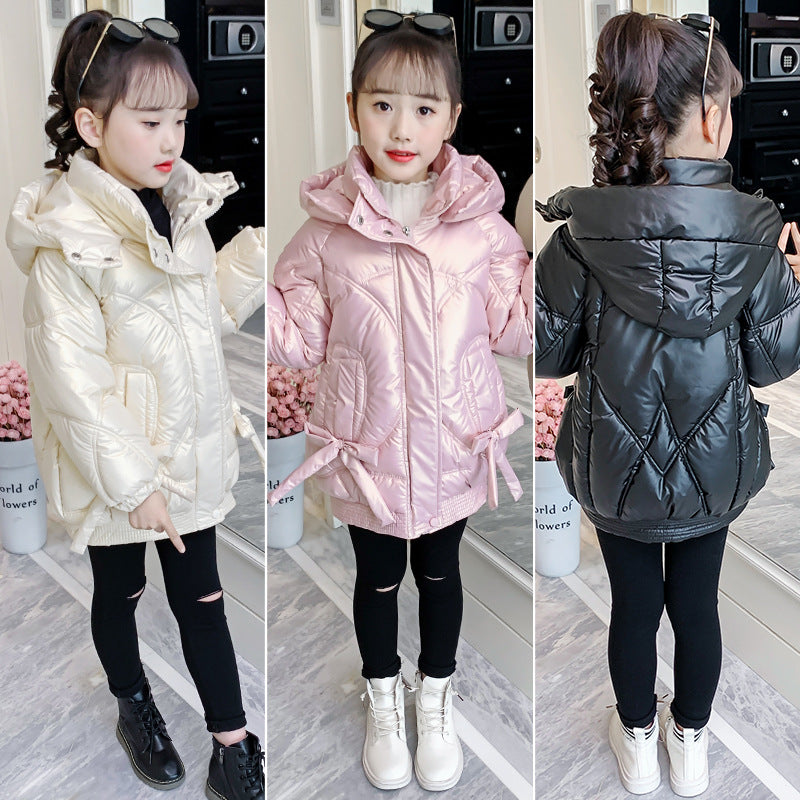 Girls winter cotton coat 2024 new style girls Korean style cotton coat medium and long children's stylish down cotton coat 