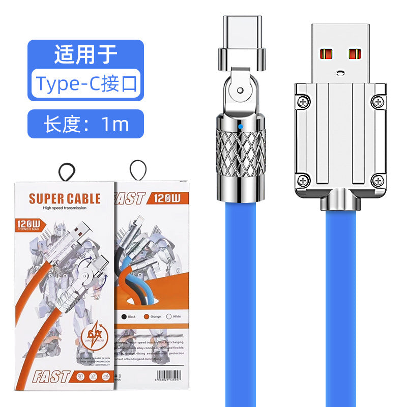 Baitong Super Flash Charge 120W Mecha Zinc Alloy သည် 180 ဒီဂရီ Antifreeze Silicone Bold Fast Charge Data Cable ကို လှည့်နိုင်သည်။