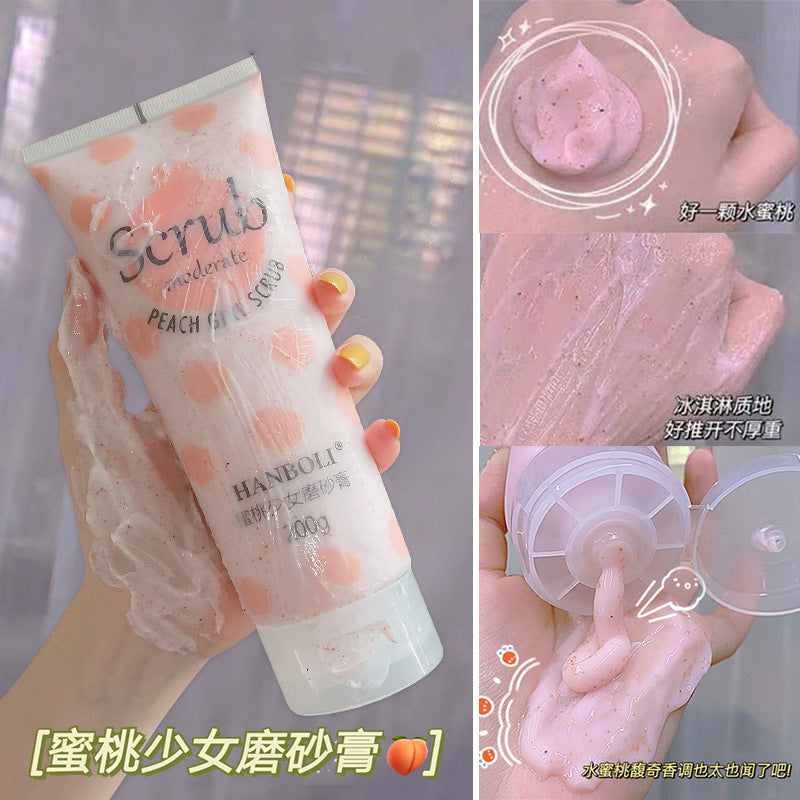 Han Boli Peach Body Scrub သည် ရေဓာတ်ဖြည့်တင်းခြင်း၊ စိုစွတ်ခြင်း၊ ချောမွေ့ခြင်း၊ နူးညံ့ပြီး ရွှံ့များကို သန့်စင်ပေးသည် ~ လက်ကား၊