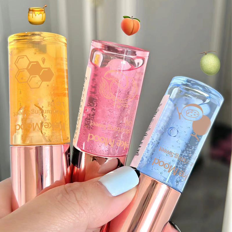 kekemood Sweet Moisturizing Lip Oil Watery Transparent Moisturizing Anti-Drying Honey Peach Flavored Glass Lip Gloss 