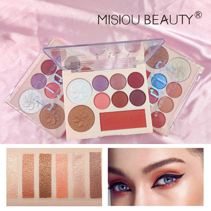 MISIOU BEAUTY Eyeshadow Highlight Blush သုံးဖက်မြင်မိတ်ကပ် Palette သည် မိတ်ကပ်ပျက်ပြားခြင်းမရှိပါ။ 