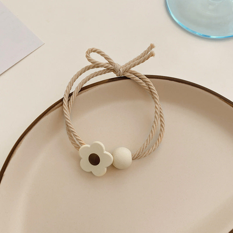 Milk coffee color flower head rope Korean simple hair ring tied hair rubber band temperament female scalp leather set hair rope hair accessories 