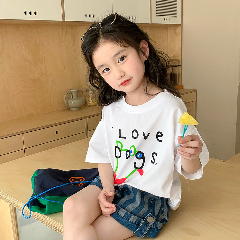 Korean children's clothing 2024 new small and medium-sized children's baby fashionable pure cotton half-sleeved girls cartoon short-sleeved T-shirt summer clothes 