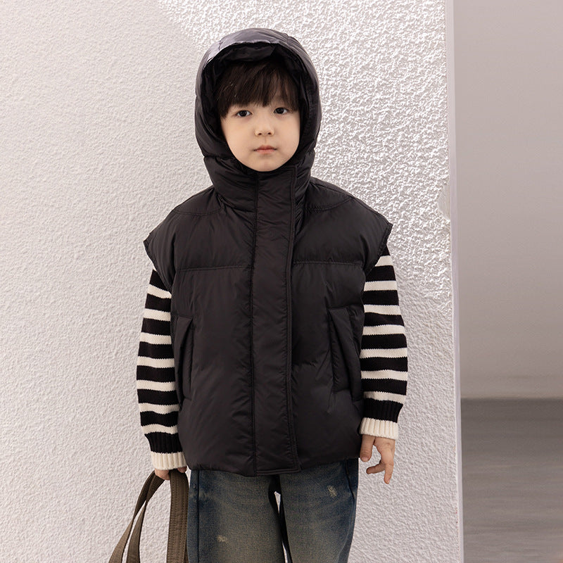 Children's new national standard down jacket Amo Beibei 2023 winter boys and girls 90 white duck down hooded vest loose coat 