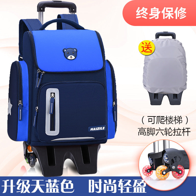 Primary school students trolley space school bag 1-3-6 years boys and girls unicorn detachable six-wheeled climbing bag with wheels 