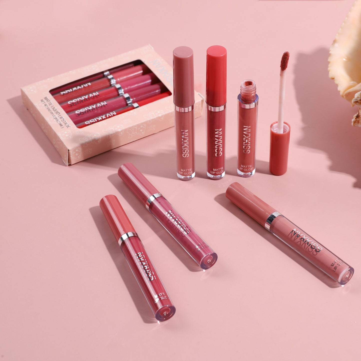 NVXKISS lip glaze 6 pack matte non-stick cup နိုင်ငံခြားရောင်းဝယ်ရေး matte အရည် explosive liquid lipstick lip gloss 