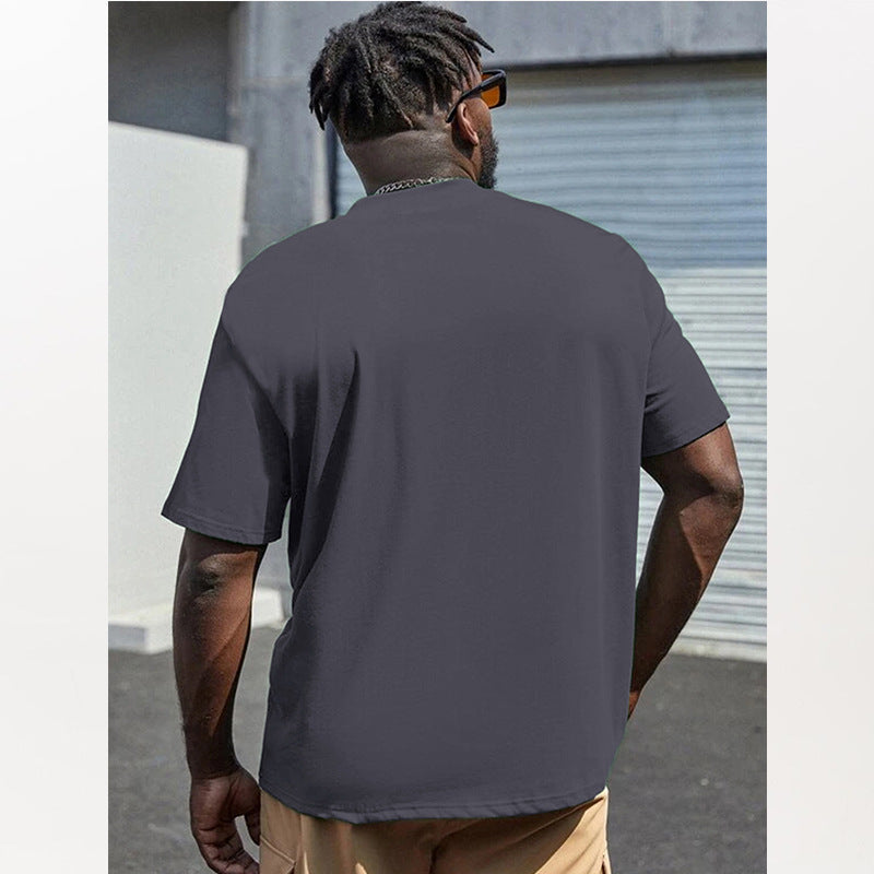 Cross-border large size foreign trade custom small batch men's T-shirt solid color plus fertilizer plus size T-shirt round neck brawny short-sleeved T-shirt 