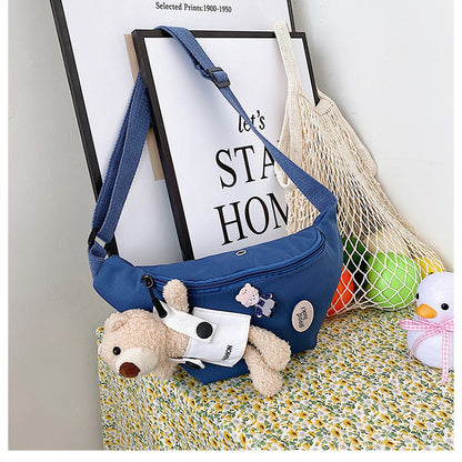 New Children's Chest Bag 2022 Fashion Cute Plush Bear Shoulder Bag Girl Little Princess Canvas Messenger Bag 