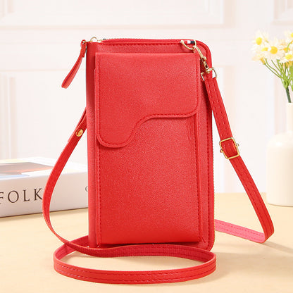 2023 Simple New Fashion Korean Style Shoulder Messenger Bag Large Capacity Ladies Long Wallet Solid Color Mobile Phone Bag 