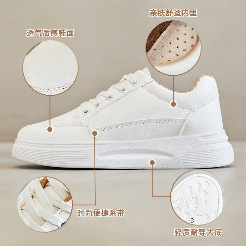 2022 Spring New Student Round Toe Sneakers Sports Leisure Single Shoes Thick Bottom Small White Shoes Women's Fashion White Wholesale 