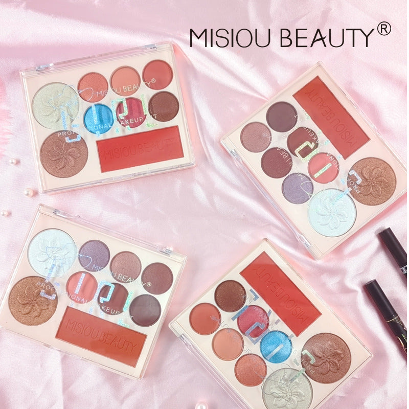 MISIOU BEAUTY Eyeshadow Highlight Blush သုံးဖက်မြင်မိတ်ကပ် Palette သည် မိတ်ကပ်ပျက်ပြားခြင်းမရှိပါ။ 