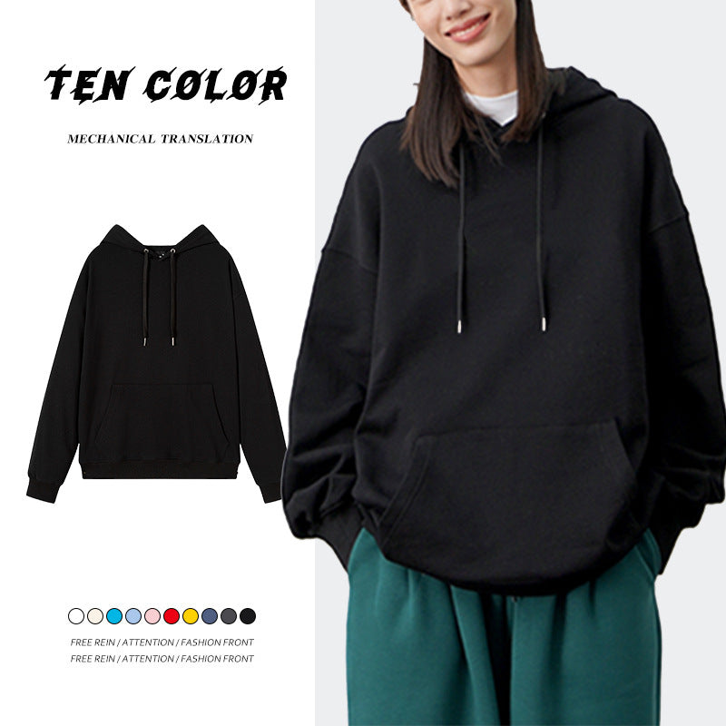 Autumn and winter new hooded sweater men's trendy brand solid color high-quality drop shoulders loose pullover hoodie couple models Guangzhou 