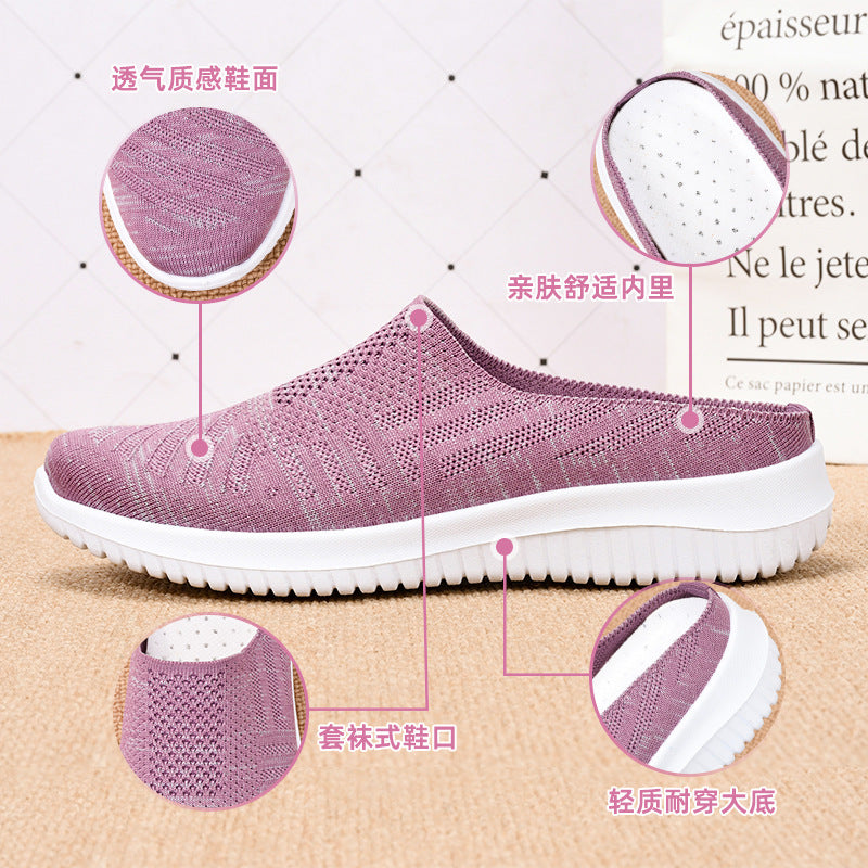 Shoes women's 2023 new foreign trade women's shoes cross-border large size cloth shoes breathable flying woven shoes soft bottom casual mother shoes 