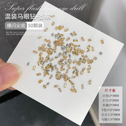 Manicure အသစ် Mini Marquise Zircon Diamond Nail Art Drill K9 Micro-Zirconium Tip Bottom Drill Stack Drill Water Drop Drill လက်သည်းတူး လက်ဝတ်ရတနာ 