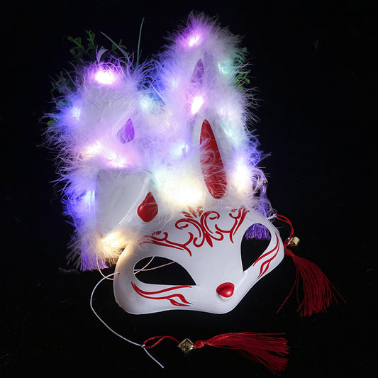 Feather Rabbit Mask အသစ် ချစ်စရာ အင်တာနက် နာမည်ကြီး တောက်ပသော Rabbit Mask Halloween Masquerade ပါတီ ဖက်ရှင် မော်ဒယ်