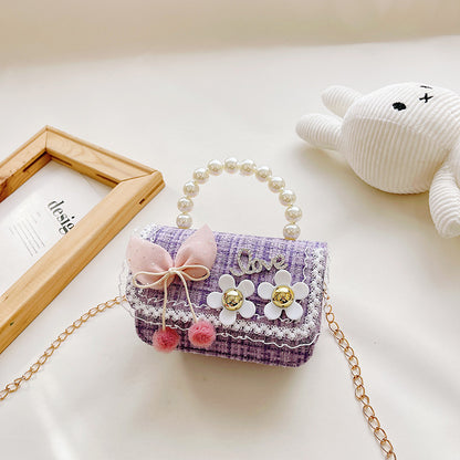 Fashionable Princess Little Fragrance Girls Crossbody Bag Pearl ကလေးလက်ကိုင်အိတ် Korean Style Bow Shoulder Bag 