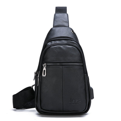 Cross-border manufacturers wholesale USB rechargeable men's chest bag jeep Korean casual PU outdoor travel shoulder Messenger bag 