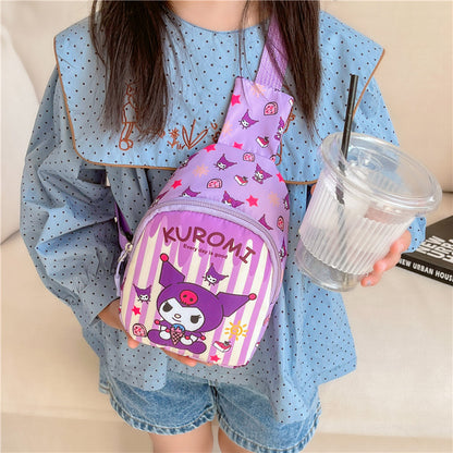 Fashionable children's chest bag, Korean version for going out, casual crossbody bag, cartoon printed shoulder bag, women's trendy and versatile children's bag 