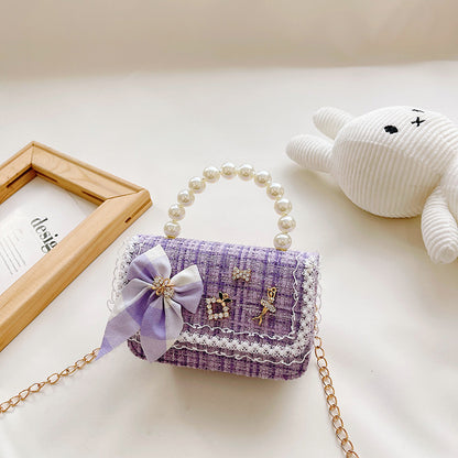 Fashionable Princess Little Fragrance Girls Crossbody Bag Pearl ကလေးလက်ကိုင်အိတ် Korean Style Bow Shoulder Bag 