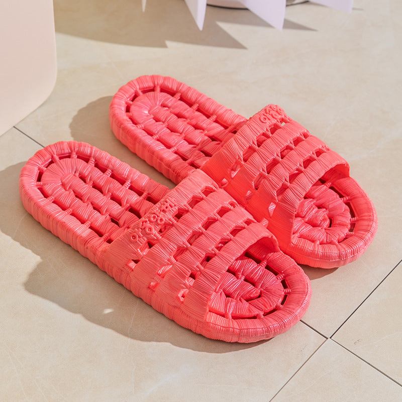 Factory direct selling home slippers four seasons bath leaking drag men and women soft bottom hollow anti-slip couple bathroom sandals and slippers